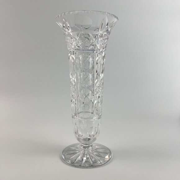 Stunning Antique T. G. Hawkes Cut Crystal Tall Trumpet Vase Signed Rare Pattern - Picture 8 of 14